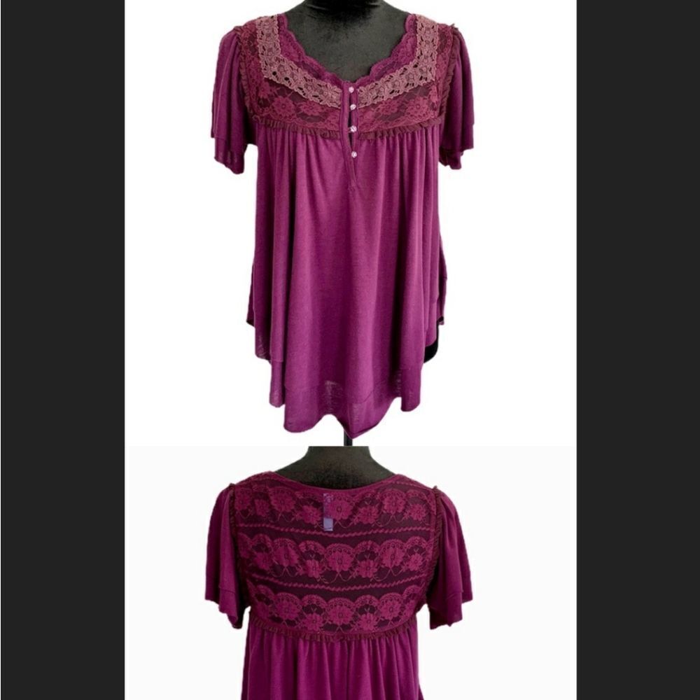 Free people blouse size xs grape purple flutter hem and sleeves